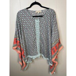 Dances & Marvel Floral Print Poncho Top S 100% Polyester